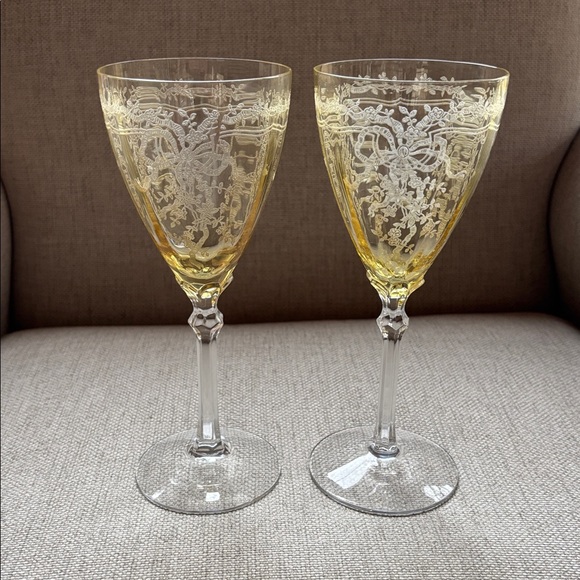 Fostoria June Topaz (Yellow) 2 Crystal Water Glasses Rare Find From 1930’s - Picture 6 of 11